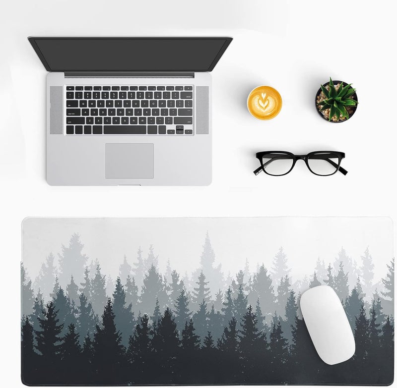 Brecoy Desk Mat,Large Mouse Pad 31.5x11.8 Inch XL Extended Gaming Mouse Pad Mat with Non-Slip Base Stitched Edges Mousepad for Computer,Office,Keyboard and Laptop - Fog Misty Forest - Image 3